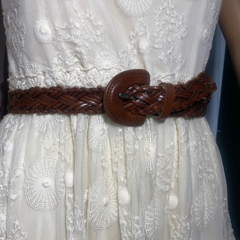 Vintage Brown Leather Braided Belt